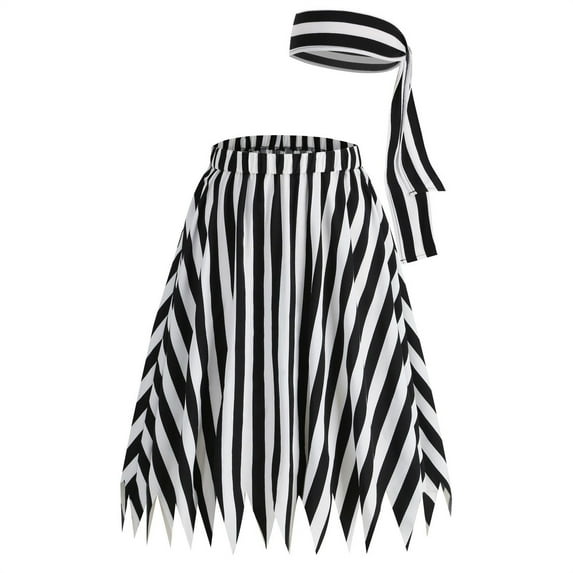 Delliss Women's Retro Striped Pleated Knee Length Skirt Summer Casual Skirt With Headband