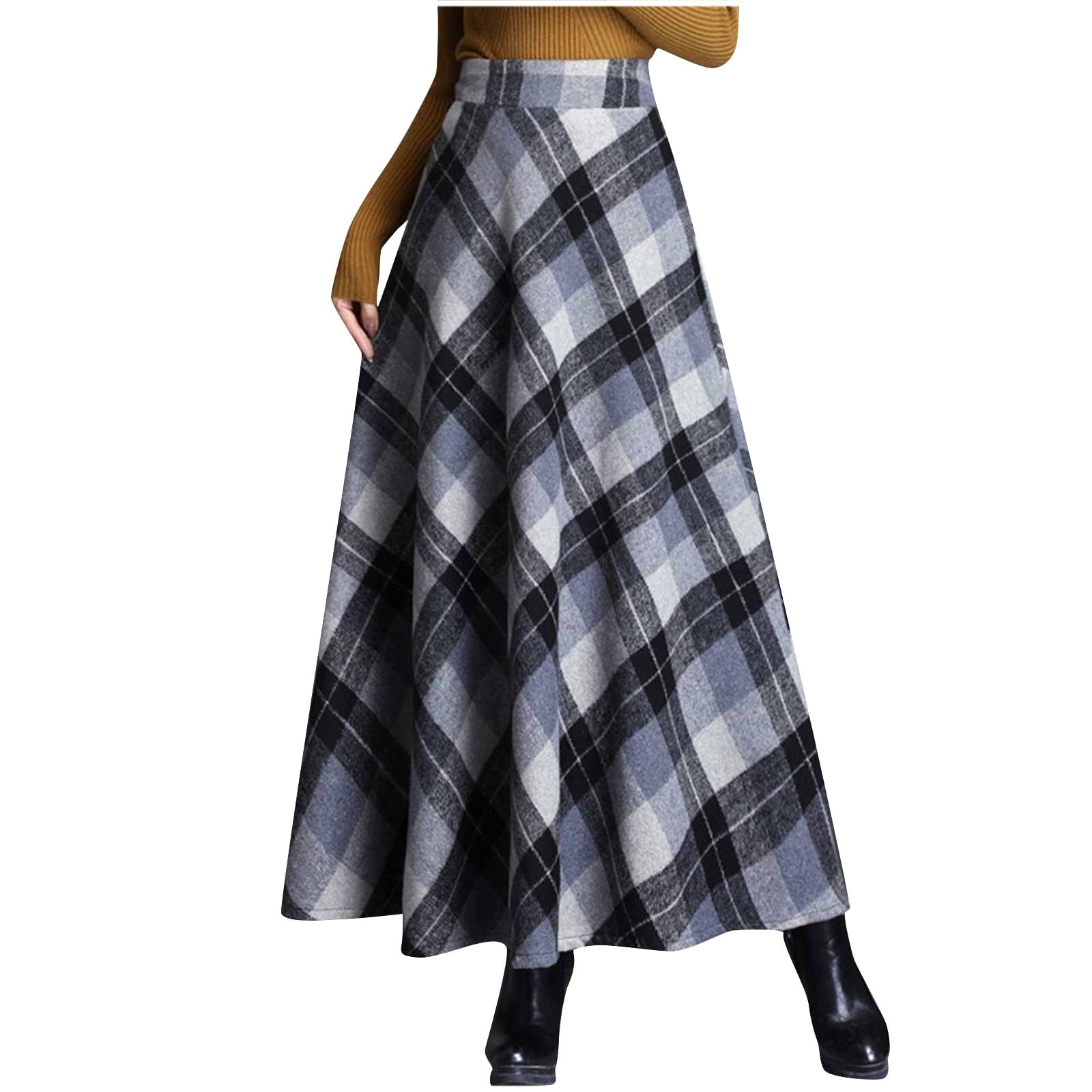 Low Rise Long Plaid Skirt