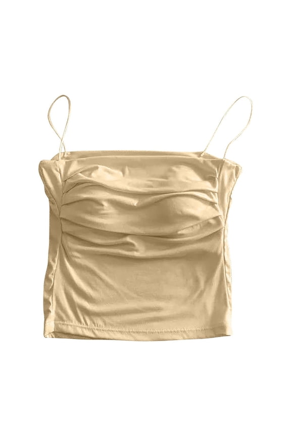 Women's Shelf Bra Camisole Tops Spaghetti Strap Cami Tank Tube Side Ruched Undershirts