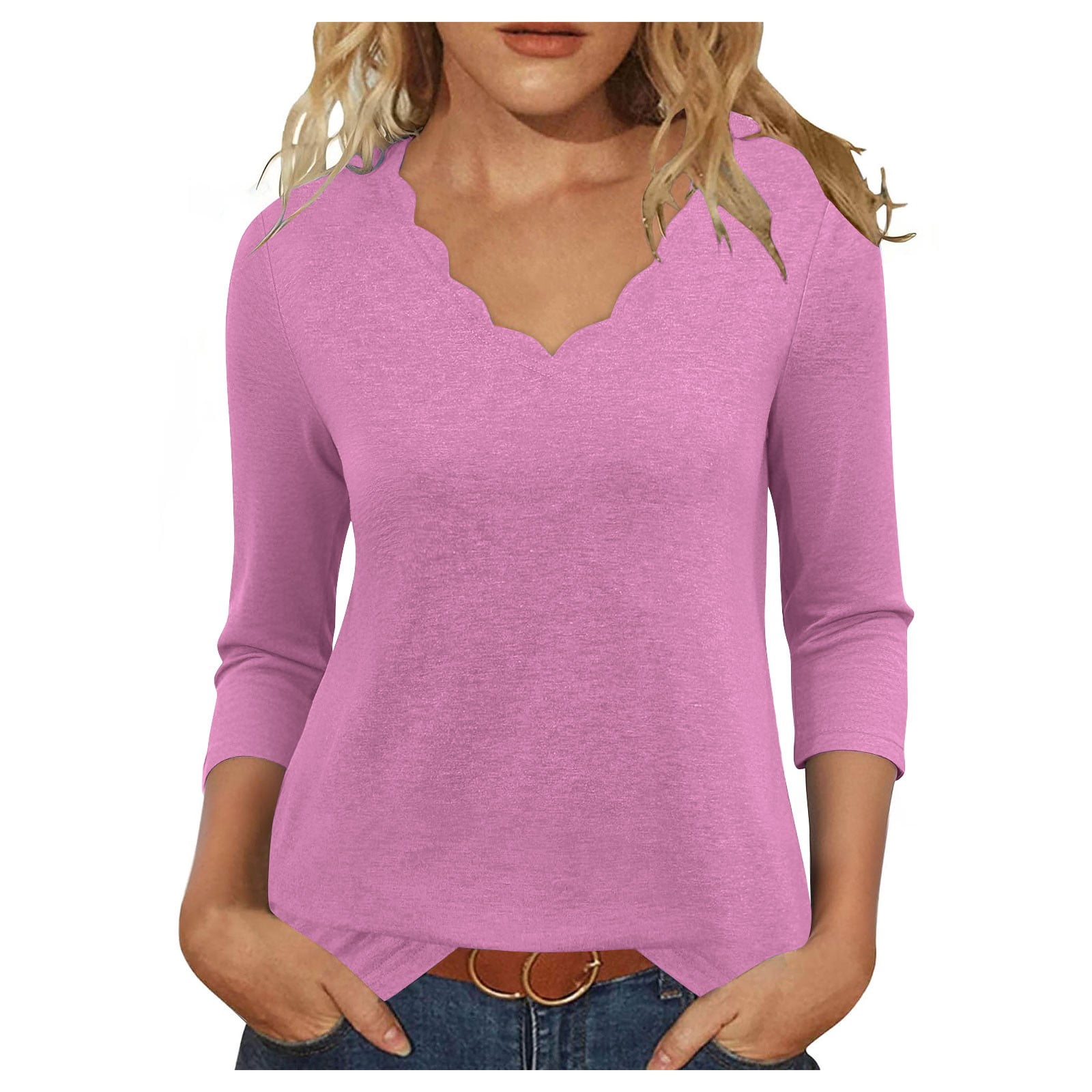 Blouse Denim & Co Femme Taille XL - Motif Pois Violet, Manches 3/4, Style Boho - Occasion Très Bon état