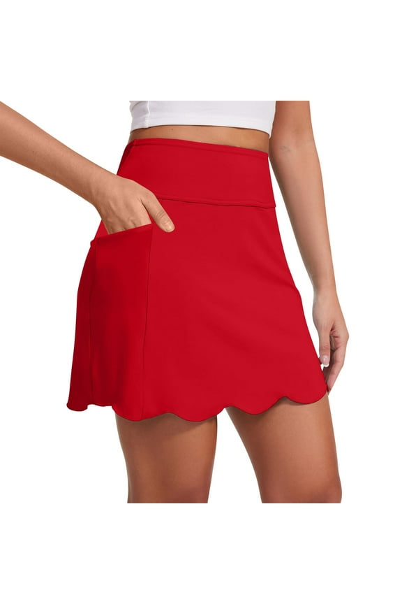 Women's Slim Fit Flounce Hem Skirt With Inner Shorts Yoga Tennis Running Skirt With Pocket