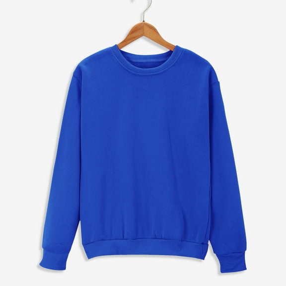 Delliss Women's Solid Color Blouse Long Sleeve Round Neck Top Blue S