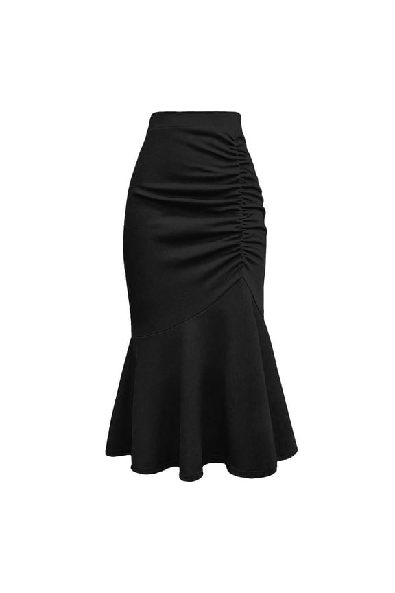 Women's Solid Color Fish Tail Wrap Hip Skirt Black XL