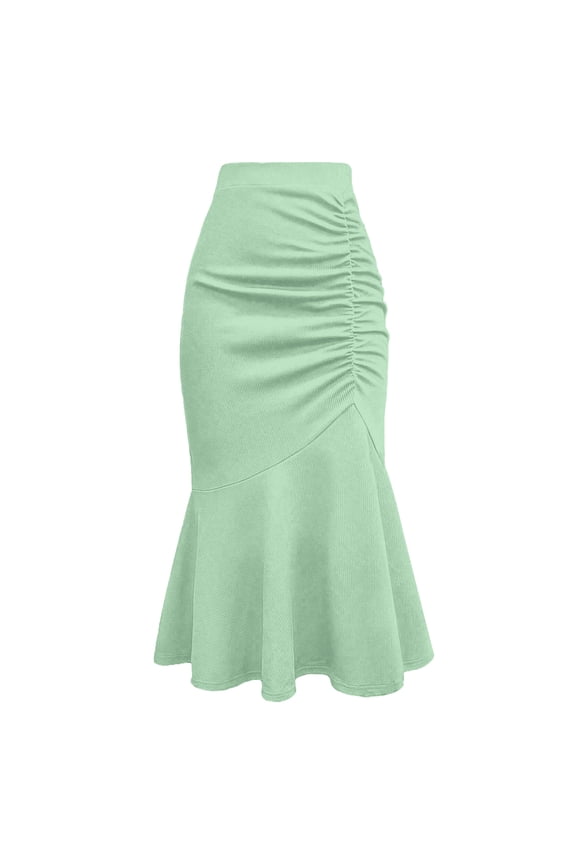 Women's Solid Color Fish Tail Wrap Hip Skirt Green XL
