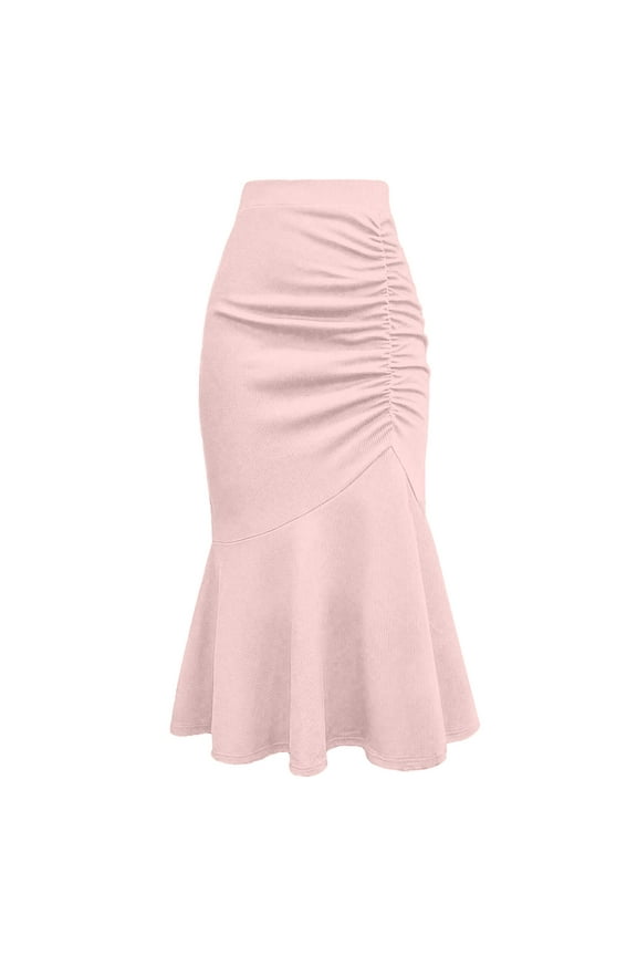 Women's Solid Color Fish Tail Wrap Hip Skirt Pink XL