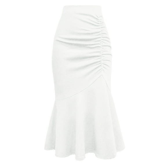 Delliss Women's Solid Color Fish Tail Wrap Hip Skirt White XXXXXL