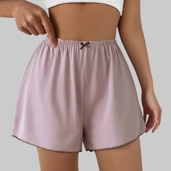 Delliss Women's Solid Color Ice Silk Loose Shorts Summer Thin Baggy Shorts