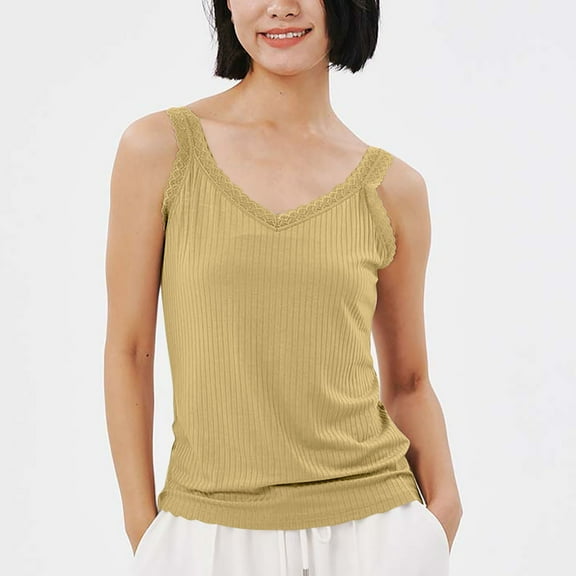 Delliss Women's Solid Color Tank Top Outerwear Base Underwear Lace Trim Tee