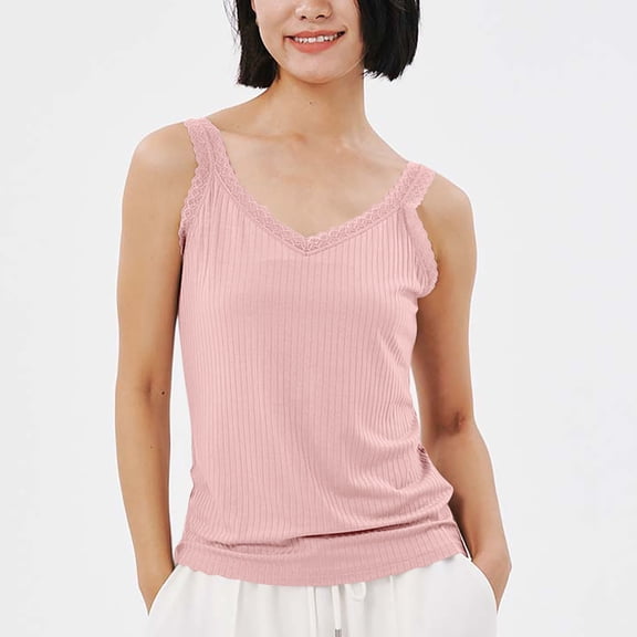 Delliss Women's Solid Color Tank Top Outerwear Base Underwear Lace Trim Tee
