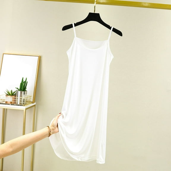 Delliss Women's Solid Color Thin Loose Comfortable Suspender Short Nightgown White M