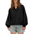 thumbnail image 1 of Delliss Women's Solid Color V Neck Lace Patchwork Long Sleeve Sweatshirt Black XL, 1 of 9