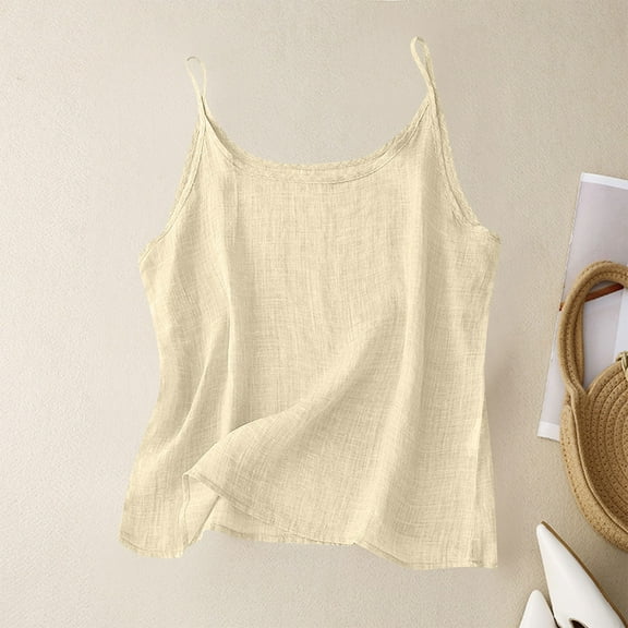 Delliss Women's Summer Cotton Linen Sleeveless Tank Tops Fashion Shirts Casual Dressy Blouses