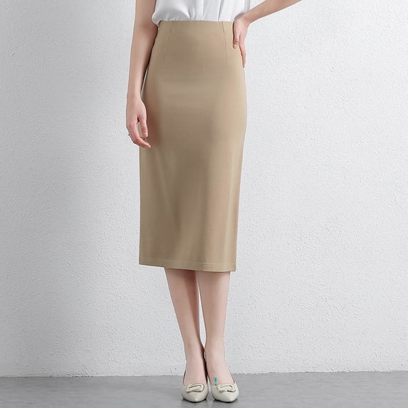Delliss Women's Summer High Waist Solid Color Wrap Hip Elegant Skirt Beige XL