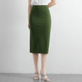 thumbnail image 1 of Delliss Women's Summer High Waist Solid Color Wrap Hip Elegant Skirt Green L, 1 of 4