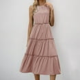 thumbnail image 1 of Delliss Women's Summer Sleeveless Plain Tank Dress Crew Neck Tiered Pleated Long Dress Beach Simple Trendy Sundress, 1 of 7