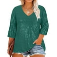 thumbnail image 1 of Delliss Women's Summer Sparkle Sequin Cold Shoulder Top V Neck Loose T Shirt Basic Blouses, 1 of 9