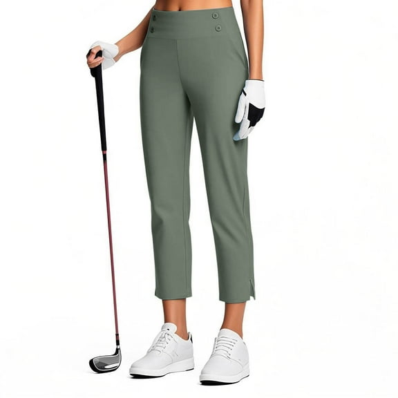 Delliss Women's Summer Stretch High Waist Pant Side Slit Yoga Straight Work Pant