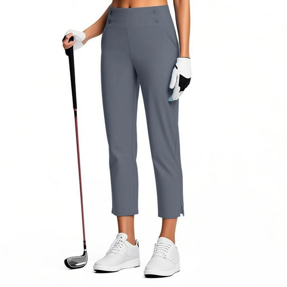 Delliss Women's Summer Stretch High Waist Pant Side Slit Yoga Straight Work Pant