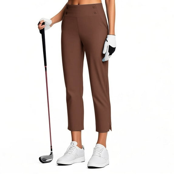 Delliss Women's Summer Stretch High Waist Pant Side Slit Yoga Straight Work Pant