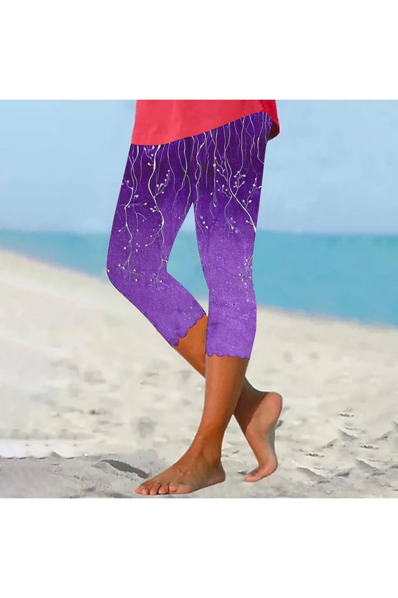 Women's Summer Yoga Colorful Capri Leggings High Waist Seamless Stretchy Comfy Pants