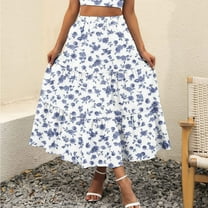 Delliss Women's Tiered Boho Skirt Casual Elastic High Waist Maxi Skirts