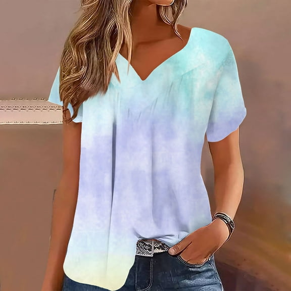 Delliss Women's Top Short sleeved V-neck top solid color T-shirt casual top Loose Summer Top