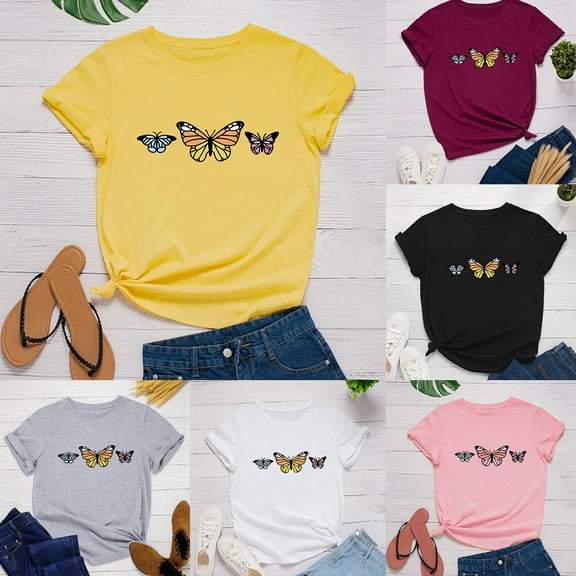 Delliss Butterfly Top For Women Butterfly Blouse Butterfly Clothes For Women Yellow XXXL