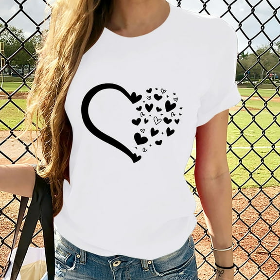Delliss Women's Top heart-shaped printed short sleeved T-shirt top Loose Summer Top