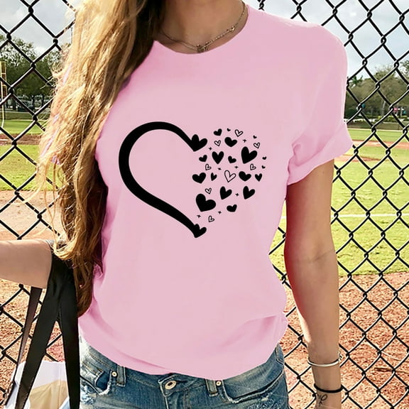 Delliss Women's Top heart-shaped printed short sleeved T-shirt top Loose Summer Top