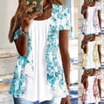 thumbnail image 1 of Delliss Women's Top short sleeved printed round neck loose fitting fake two-piece pleated T-shirt top Loose Summer Top, 1 of 6