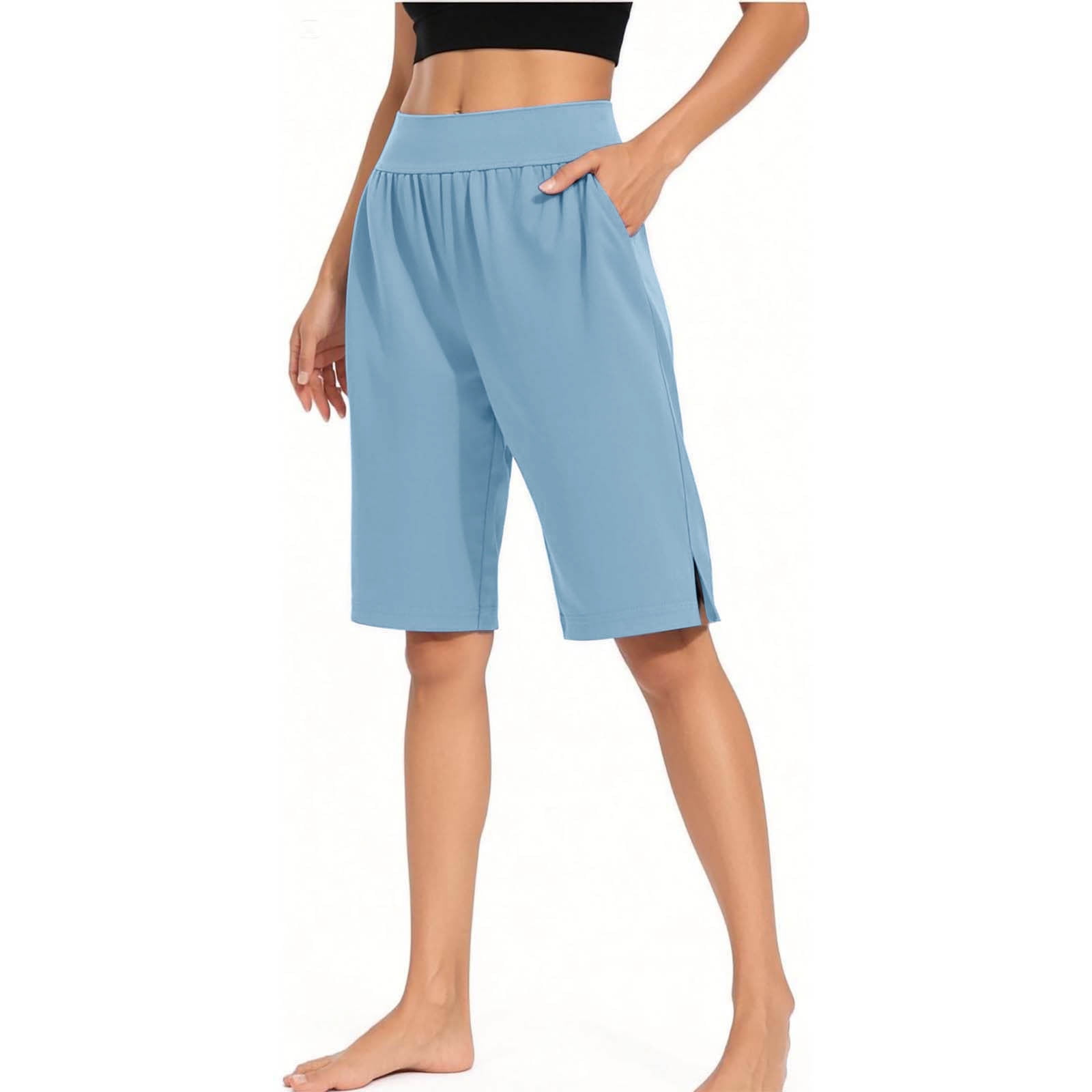 Delliss Women's Trendy Comfy Knee Length Stretch Shorts Yoga Cropped — free download