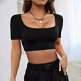 thumbnail image 1 of Delliss Women's Trendy Crop T-Shirt Solid Color Slim Fit Top Black XL, 1 of 5