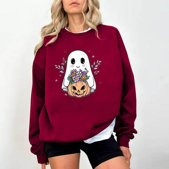 Delliss Women's Trendy Halloween Print Blouse Long Sleeve Casual Top Red S