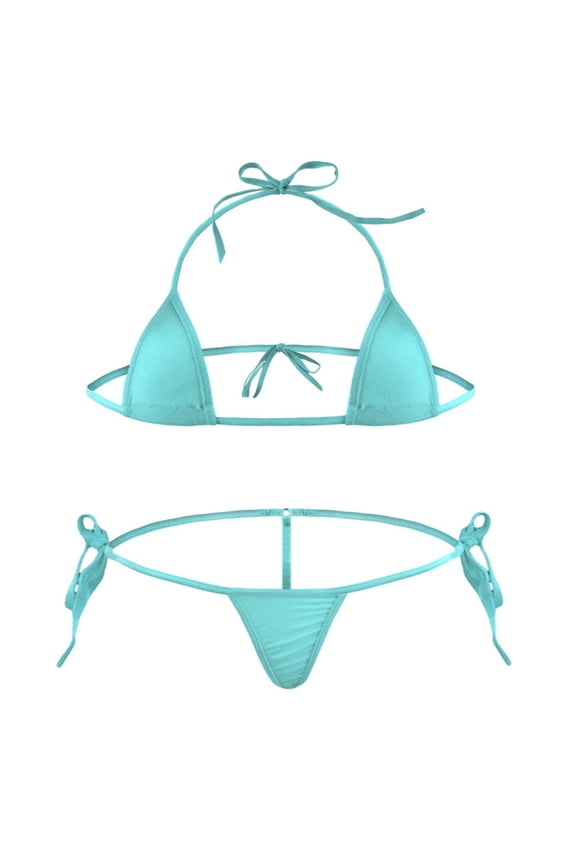 Women's Triangle Thong Bikini Set String Two Piece Swimsuit Cute Bikini Bathing Suit