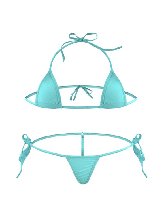 Women's Triangle Thong Bikini Set String Two Piece Swimsuit Cute Bikini Bathing Suit