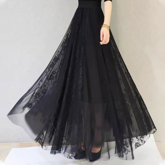 Delliss Women's Tulle Skirts Ruffle Elastic High Waist Mesh Tiered Flowy Party Fashion Skirts