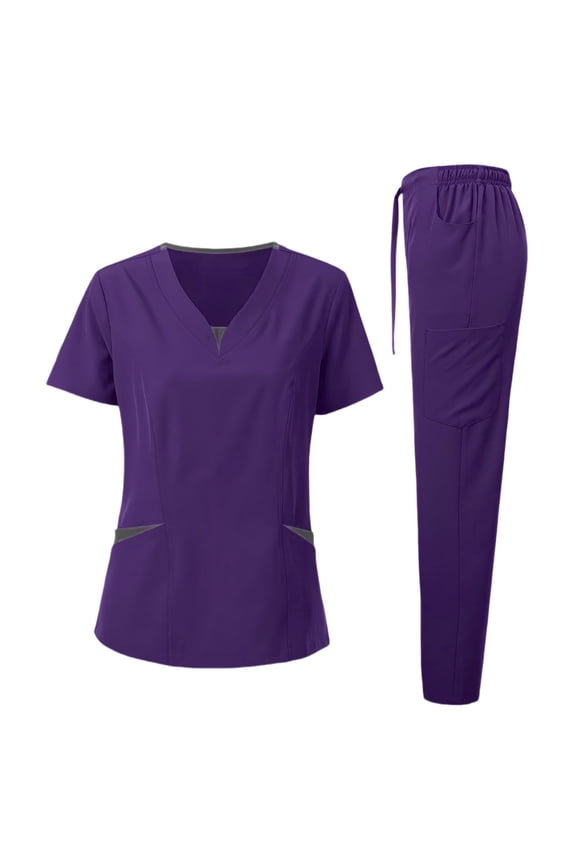 Women's Uniforms Scrub Set V Neck Comfy Two Piece Set Purple L