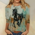 thumbnail image 1 of Delliss Women's Western Horse T-Shirts Casual Horse Riding Horse Graphic Tee Summer Short Sleeve Tops, 1 of 5