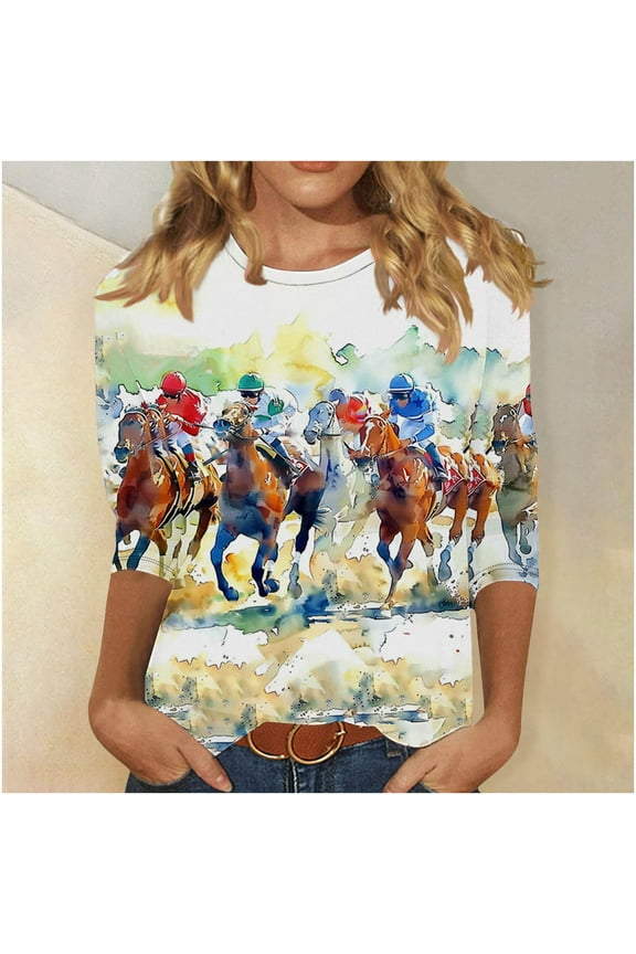 Women's Western Horse T-Shirts Casual Horse Riding Horse Graphic Tee Summer Short Sleeve Tops