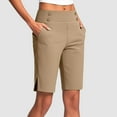 thumbnail image 1 of Delliss Women's Yoga Cropped Pants Joggers Bermuda Shorts Knee Length Side Slit Stretch Loose Athletic Shorts With Pockets, 1 of 8