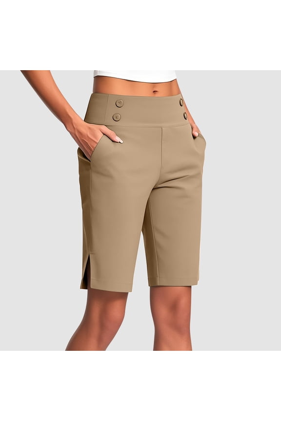 Women's Yoga Cropped Pants Joggers Bermuda Shorts Knee Length Side Slit Stretch Loose Athletic Shorts With Pockets