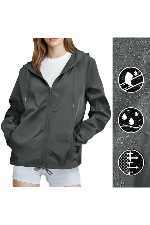 Women's Zipper Hooded Outdoor Hiking Waterproof Stormtrooper Coat Raincoat Jacket Dark Gray XXL