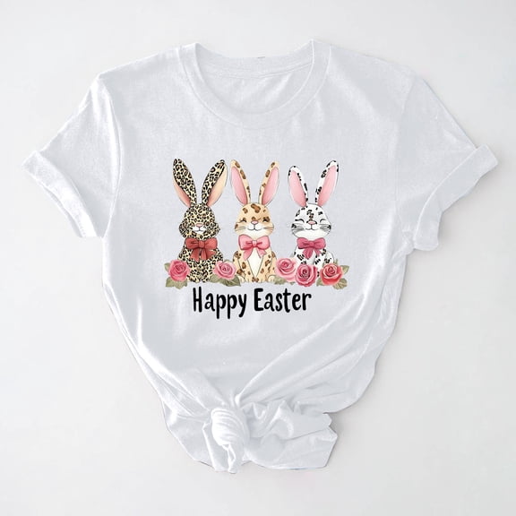 Delliss Women's casual short sleeved Easter printed T-shirt round neck top Loose Summer Tops