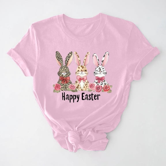 Delliss Women's casual short sleeved Easter printed T-shirt round neck top Loose Summer Tops