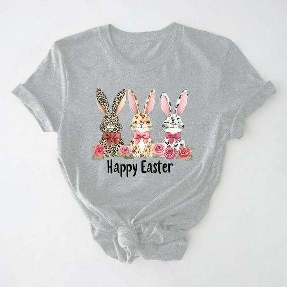 Delliss Women's casual short sleeved Easter printed T-shirt round neck top Loose Summer Tops