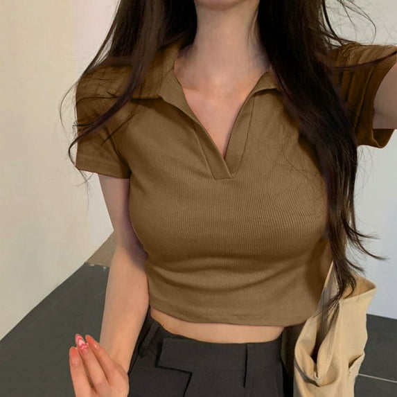 Delliss Womens Casual Slim Fit Short Sleeve Crop Top T Shirt Basic Simple Fashion Tee