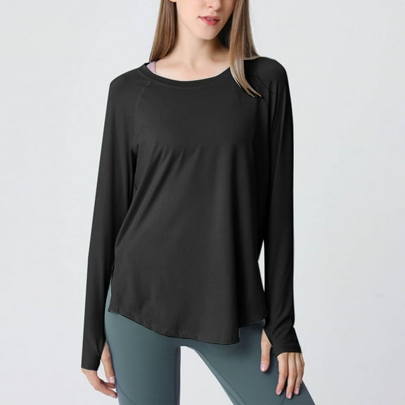 Delliss Womens Casual Sun Protection Blouse Long Sleeve Side Slit Lightweight Top Hiking Sports Outdoor Top