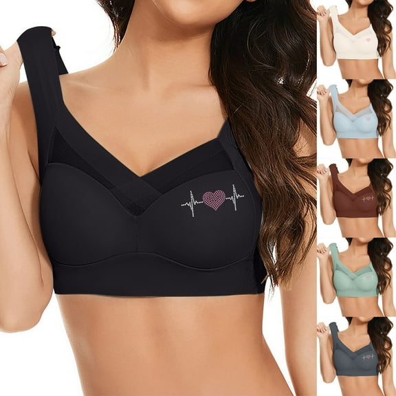 Delliss Womens Comfortable Wireless Mesh Bras Push Up Seamless Bralettes Soft V Neck Brassiere Full Coverage Everyday Bra