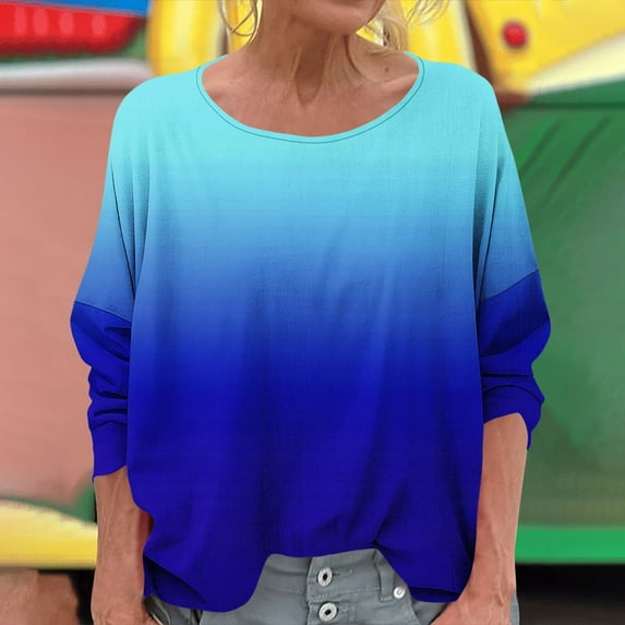 Delliss Womens' Gradient Fashion Tees Casual Crew Neck Long Sleeve T-Shirt Top S-2XL