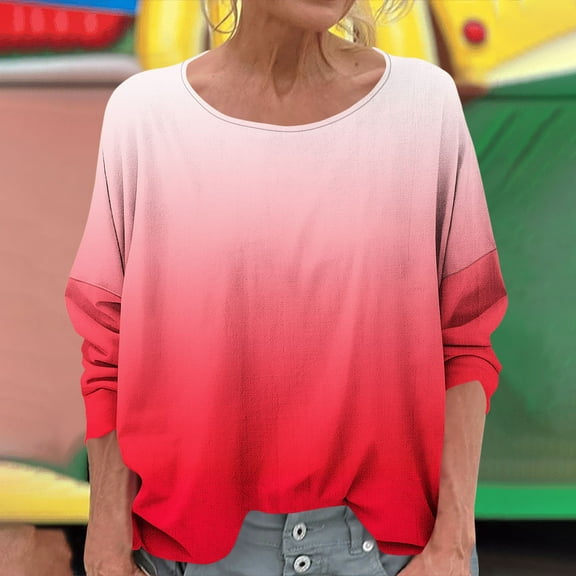 Delliss Womens' Gradient Fashion Tees Casual Crew Neck Long Sleeve T-Shirt Top S-2XL